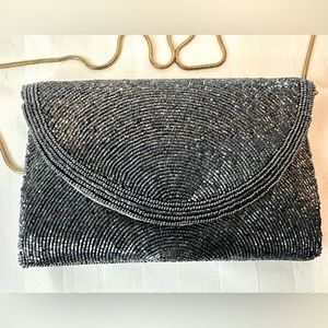 Vintage navy beaded clutch